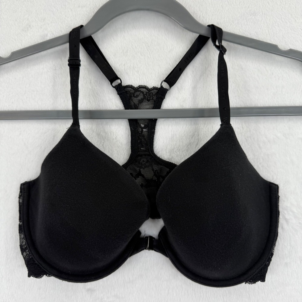 Victoria's Secret Lined Perfect Coverage Bra 34D Black Lace Racerback READ